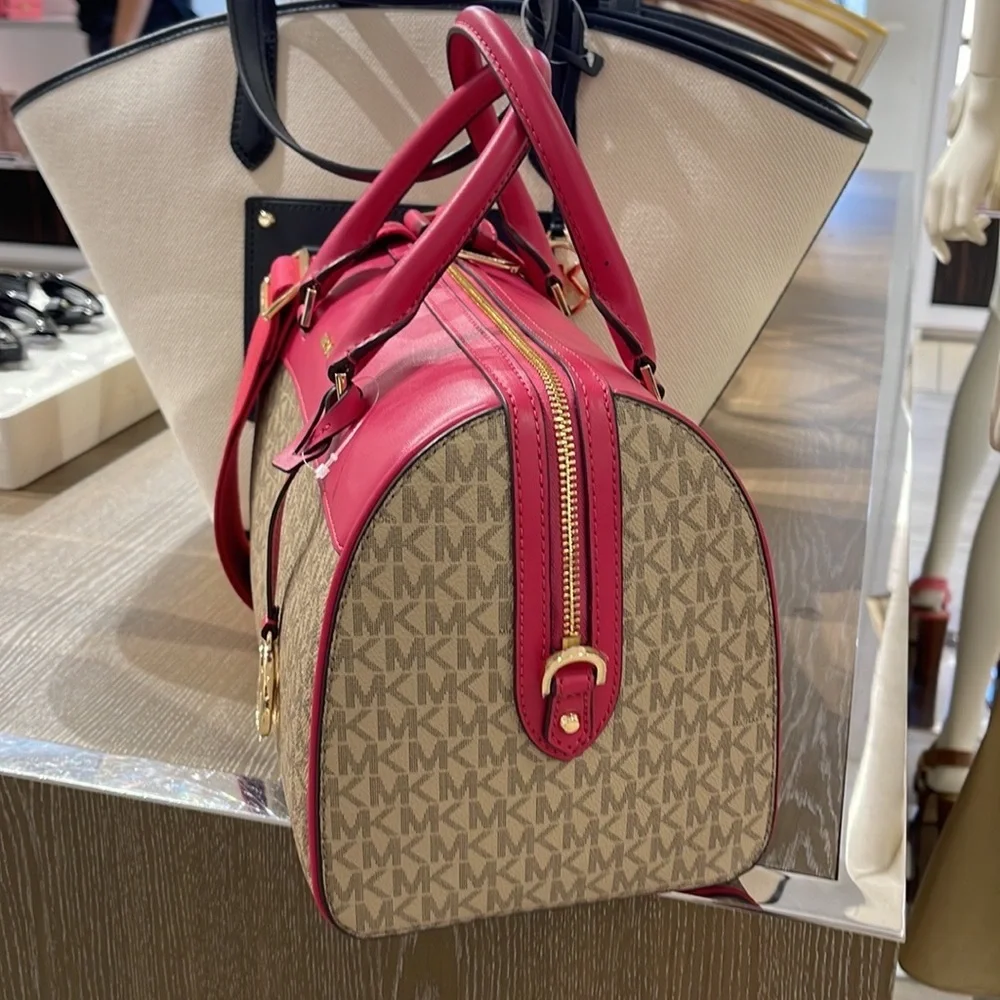 Michael Kors med Duffle Travel - Leather/Coated  Carmine Pink  MD DUFFLE  NWT